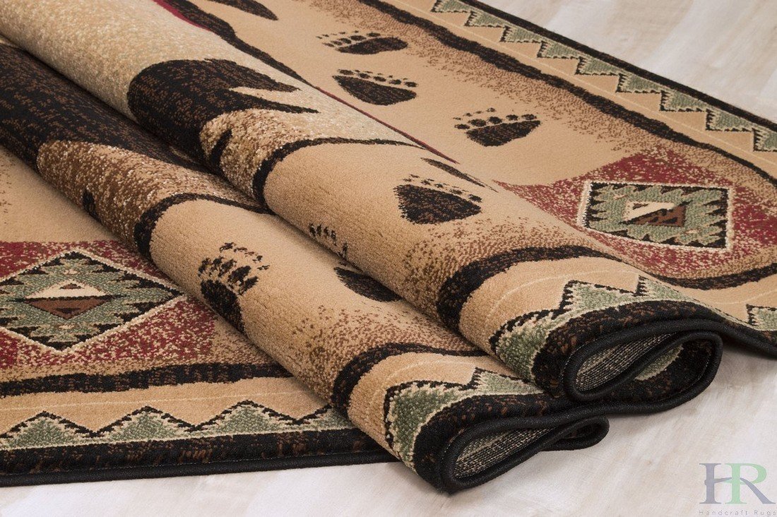 HR Mother Bear/Cub/Footprint Lodge Cabin Area rug