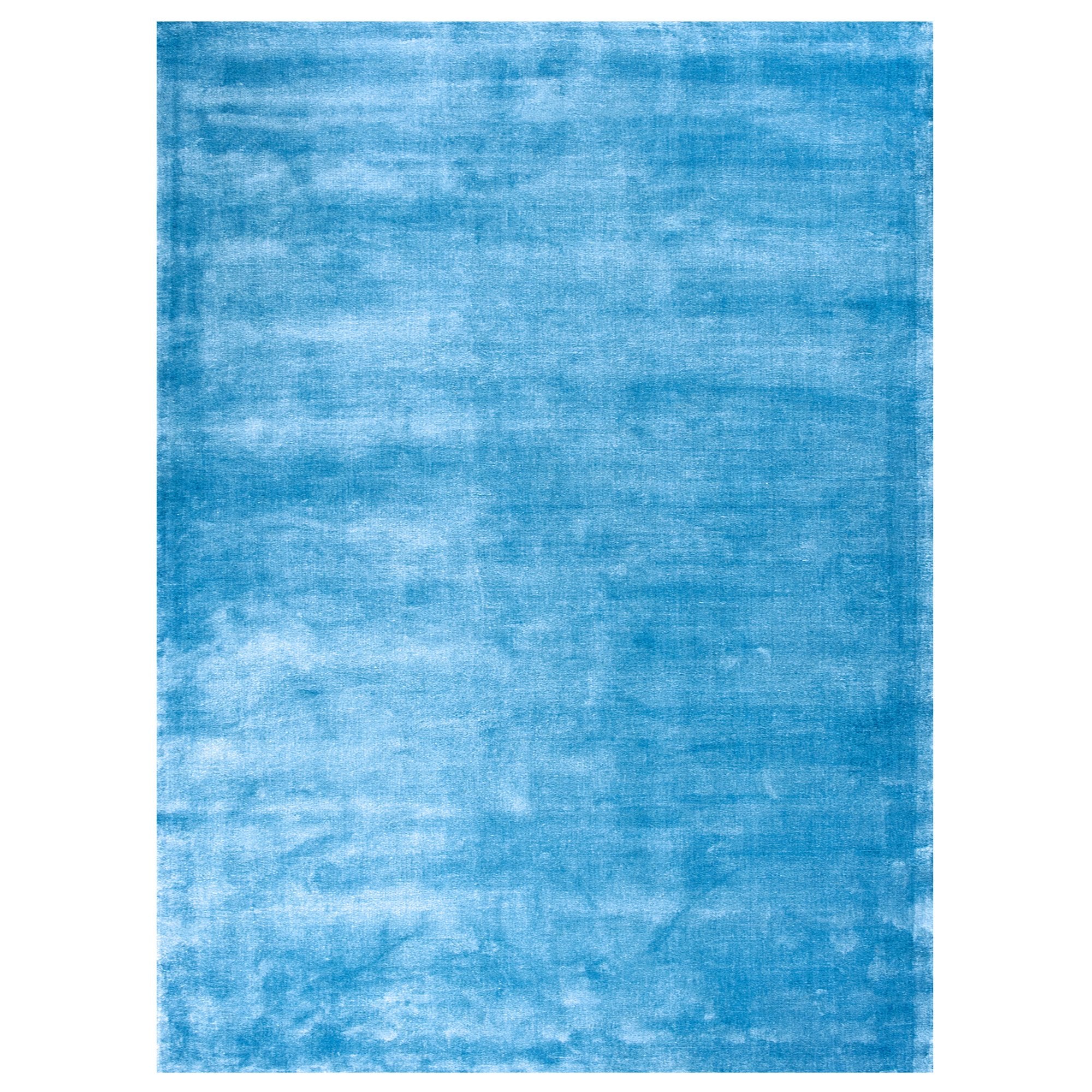 Sky Blu Color Rugs Viscose Ultra-Soft Hand Knotted in India Rugs for Dining Room