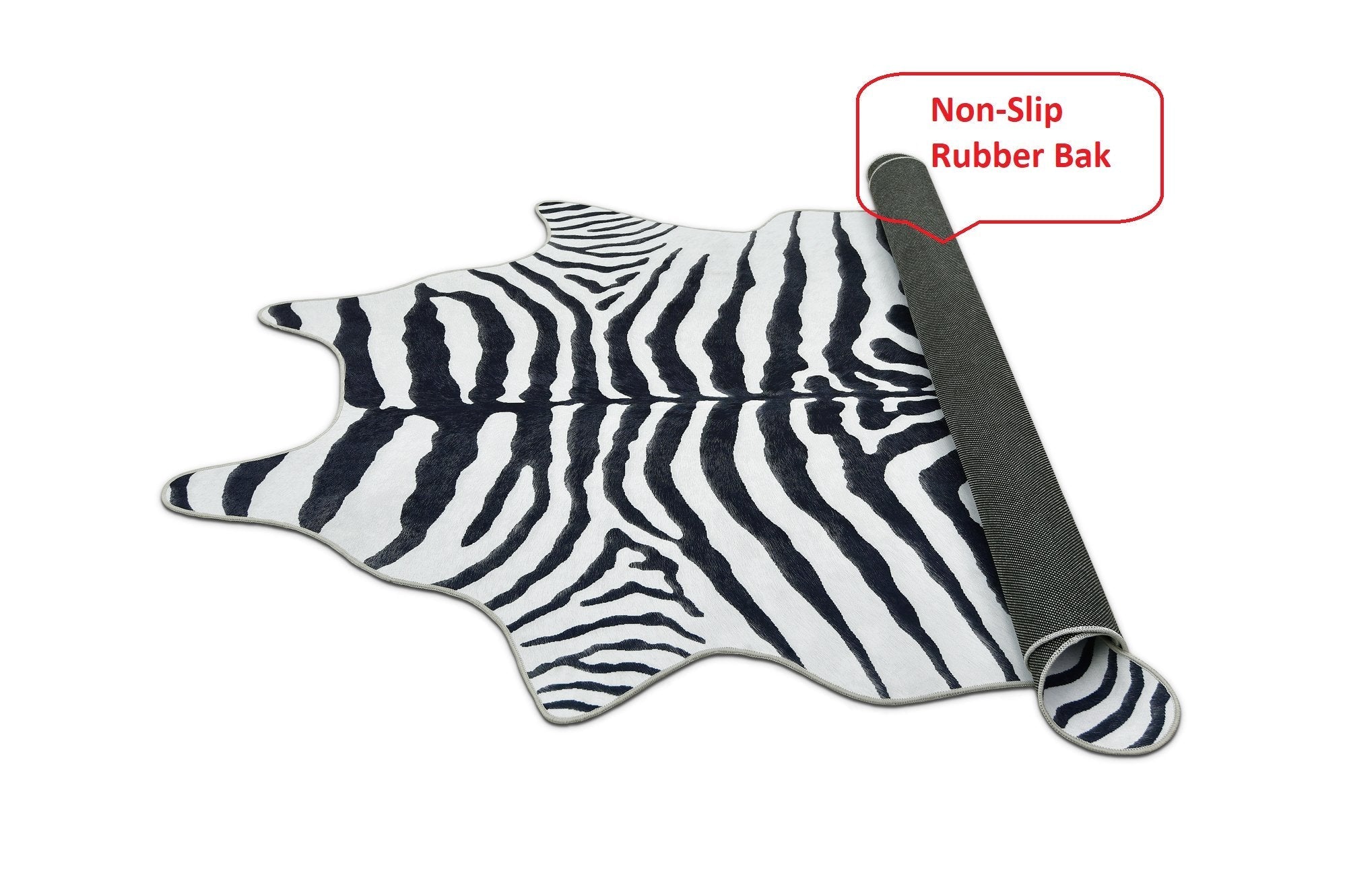 HR Premium Non-Slip Faux Cowhide Black and White Zebra Print Area Rug # 1122