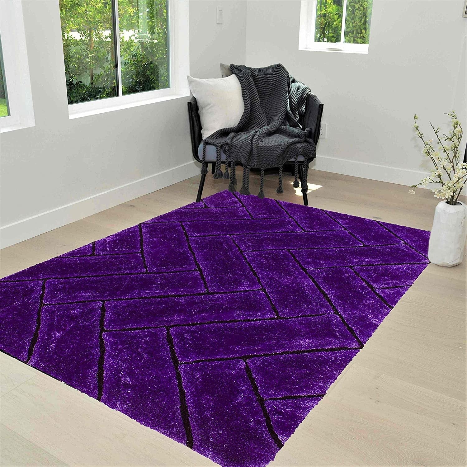 3-D Hand Carved Shaggy Rug - Soft Modern Colors