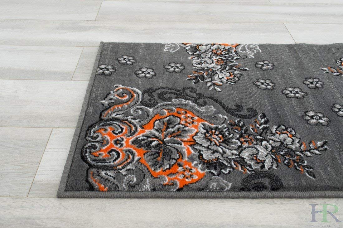 Orange/Grey/Silver/Black/Abstract Area Rug Floral Pattern