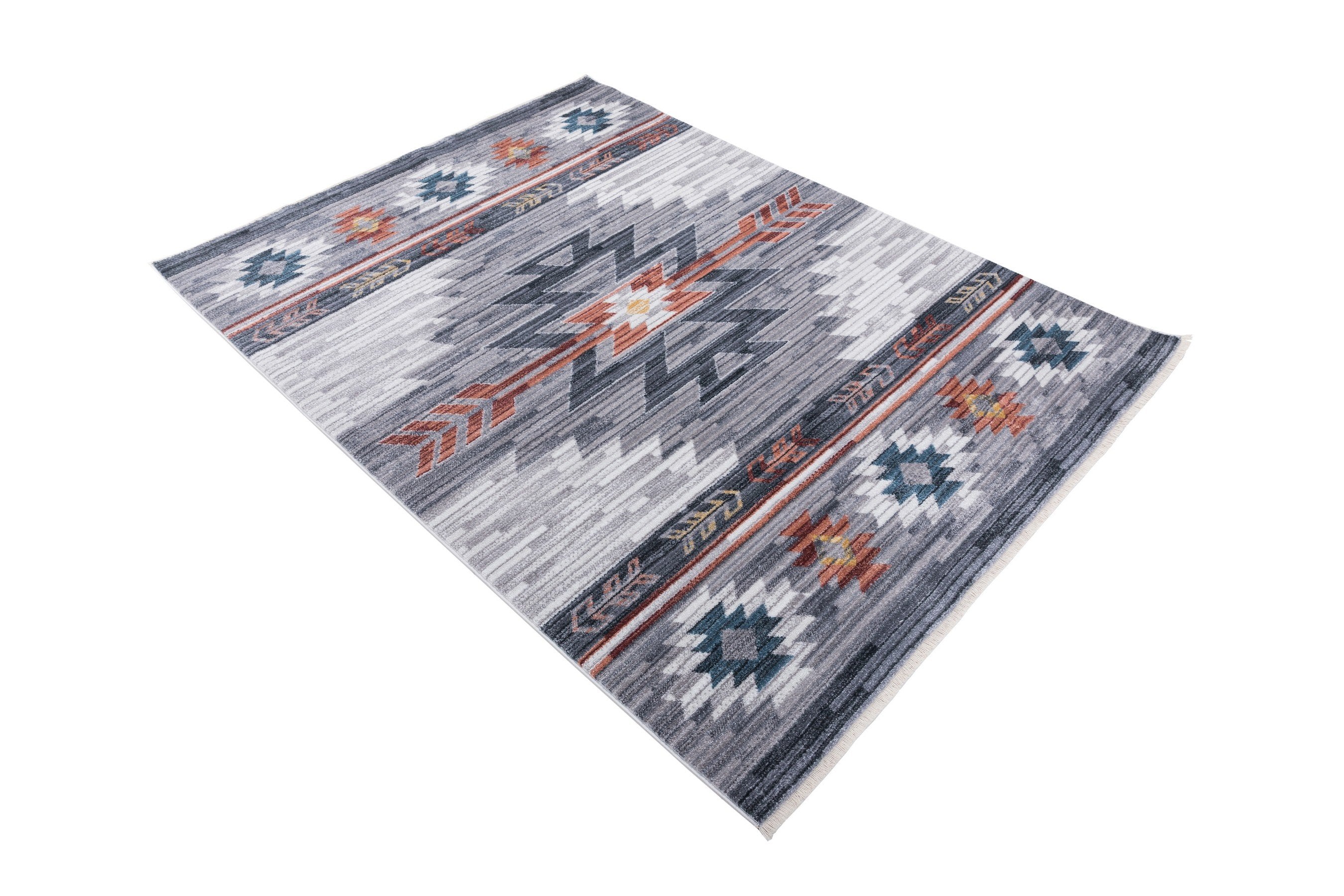 Navajo Tribal Rug – Easy Clean, Foldable, Rust/Grey/Black/Blue/Glacier/Orange/Denim
