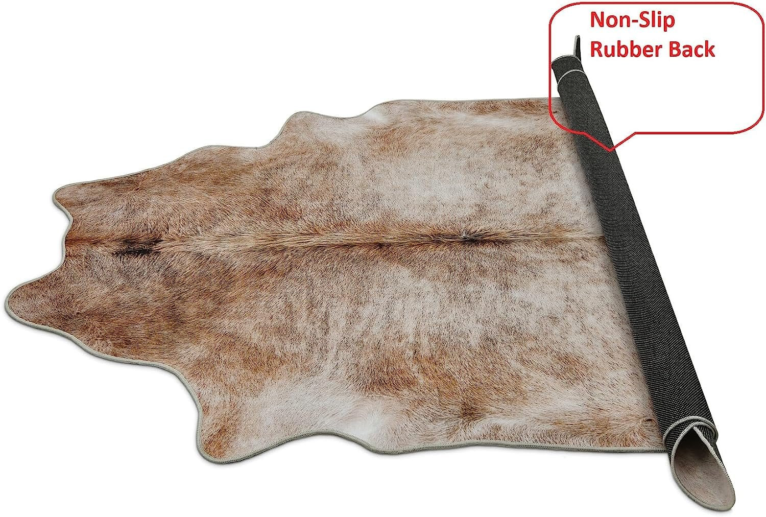 HR Premium Non-Slip Faux Cowhide Beige Brown Ivory and White # 1123