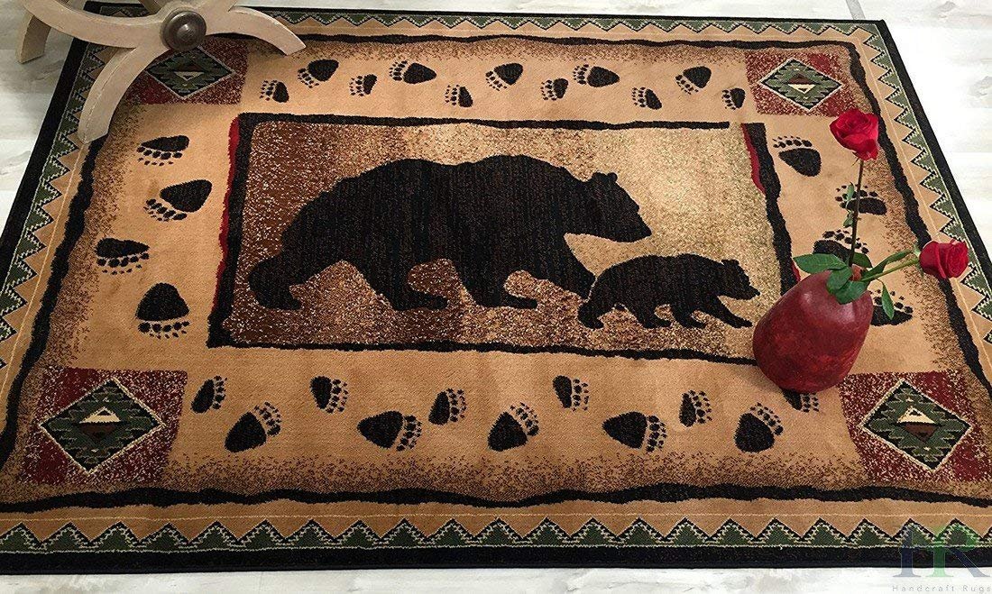 HR Mother Bear/Cub/Footprint Lodge Cabin Area rug