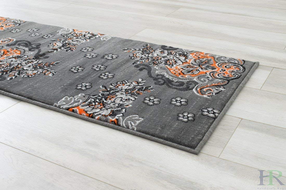 Orange/Grey/Silver/Black/Abstract Area Rug Floral Pattern