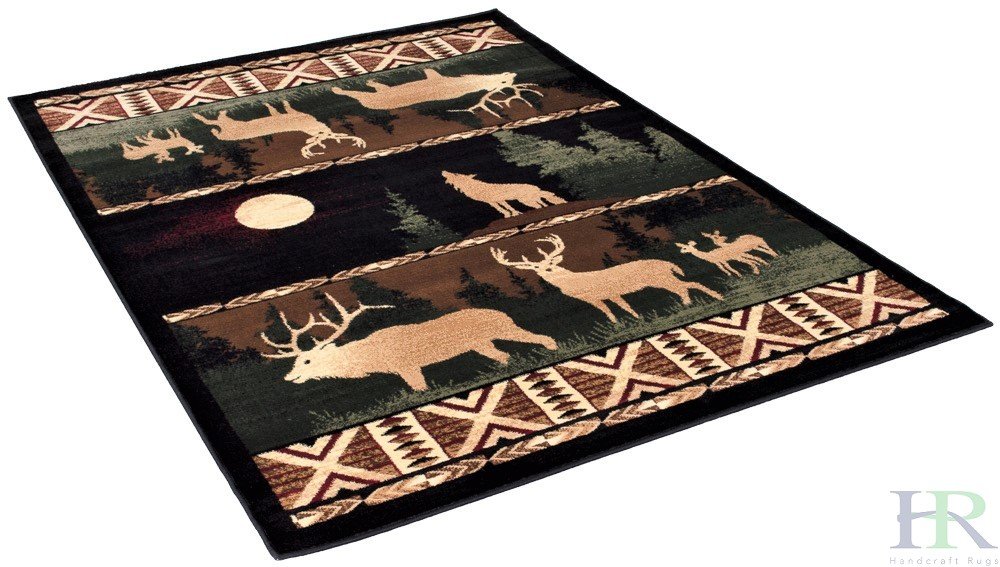 HR Wolf/Moon/Deer cabin and lodge area rug