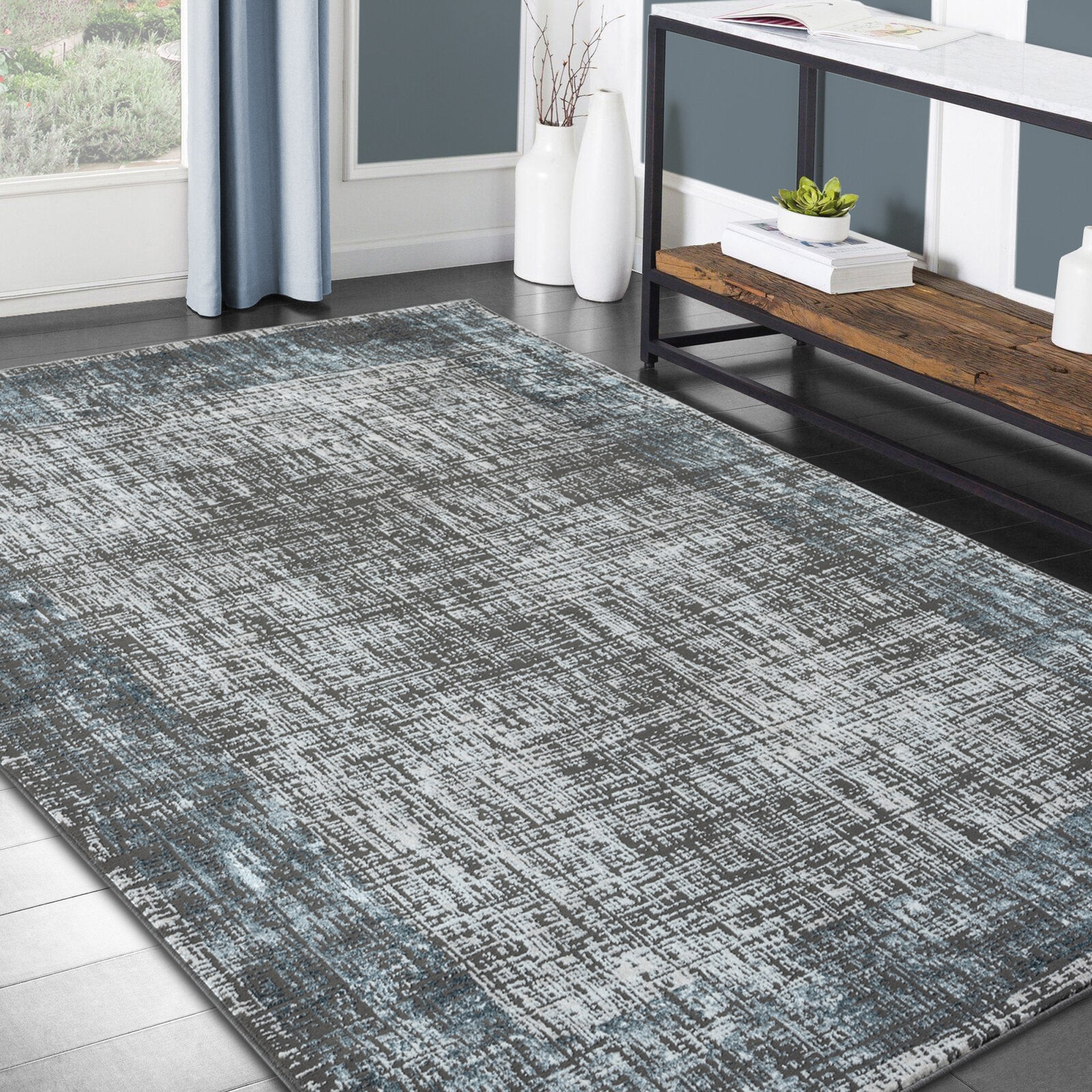 HR Super Soft Polyester Abstract Area Rug Bordered # 454