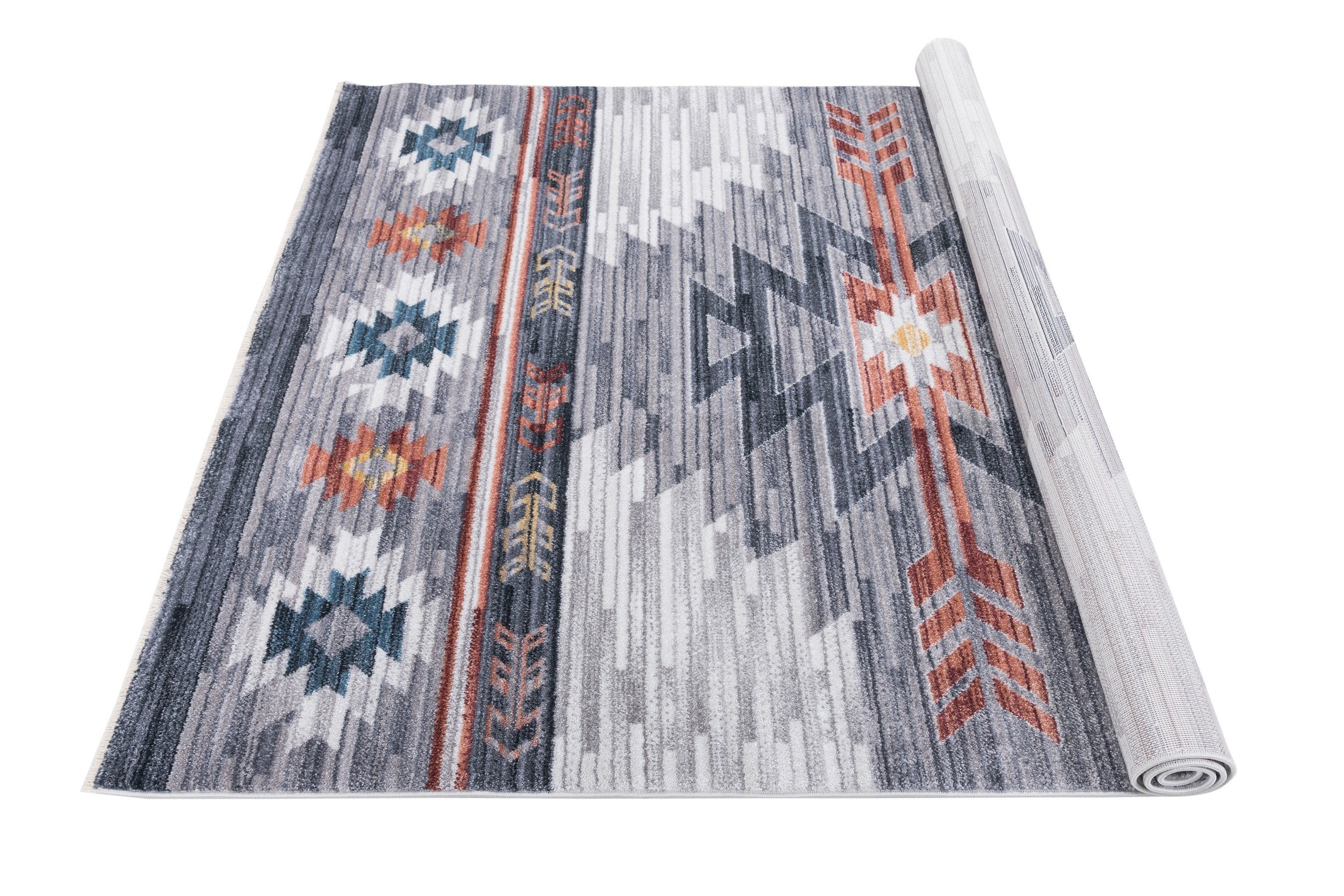 Navajo Tribal Rug – Easy Clean, Foldable, Rust/Grey/Black/Blue/Glacier/Orange/Denim