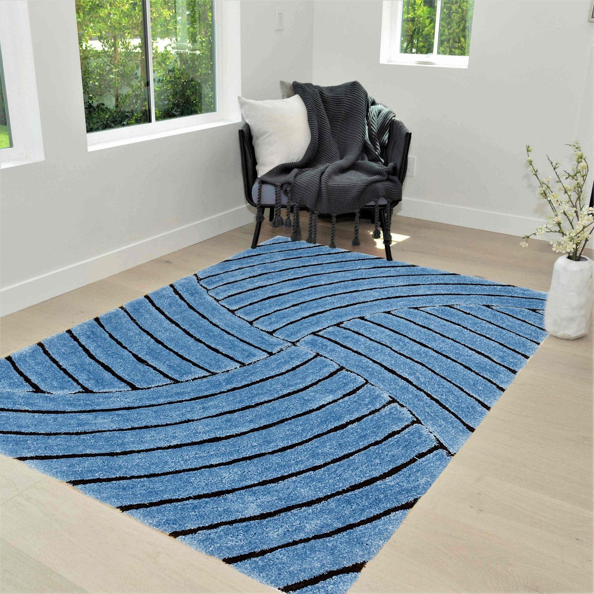 3-D Hand Carved Shaggy Rug - Soft Modern Colors