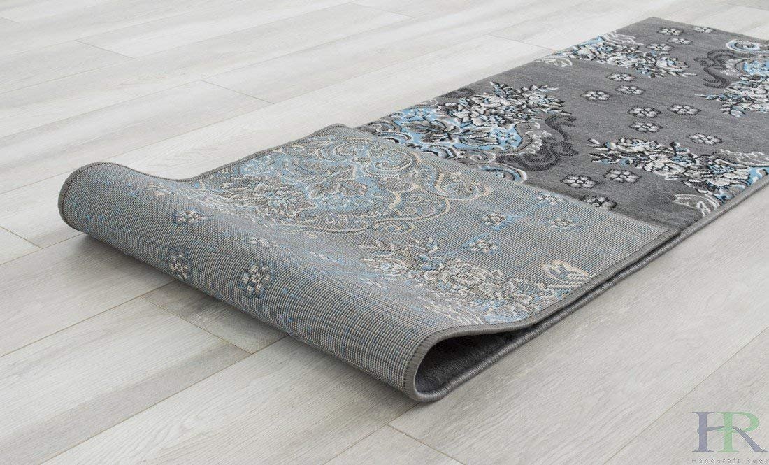 Blue/Grey/Silver/Black/Abstract Area Floral Pattern