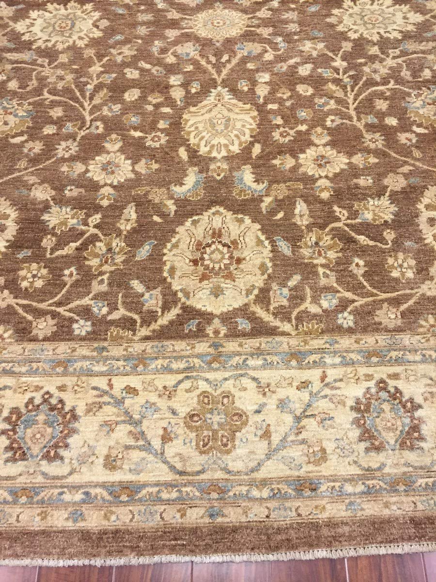 Hand Knotted Pakistani Rug-Ziegler-Brown/Cream/Multi-(11.7 by 9 Feet)