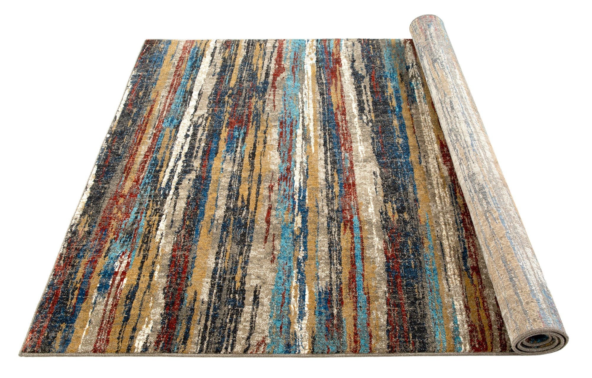Stripped Design Rugs Blue Burgundy Multi Color Abstract #96