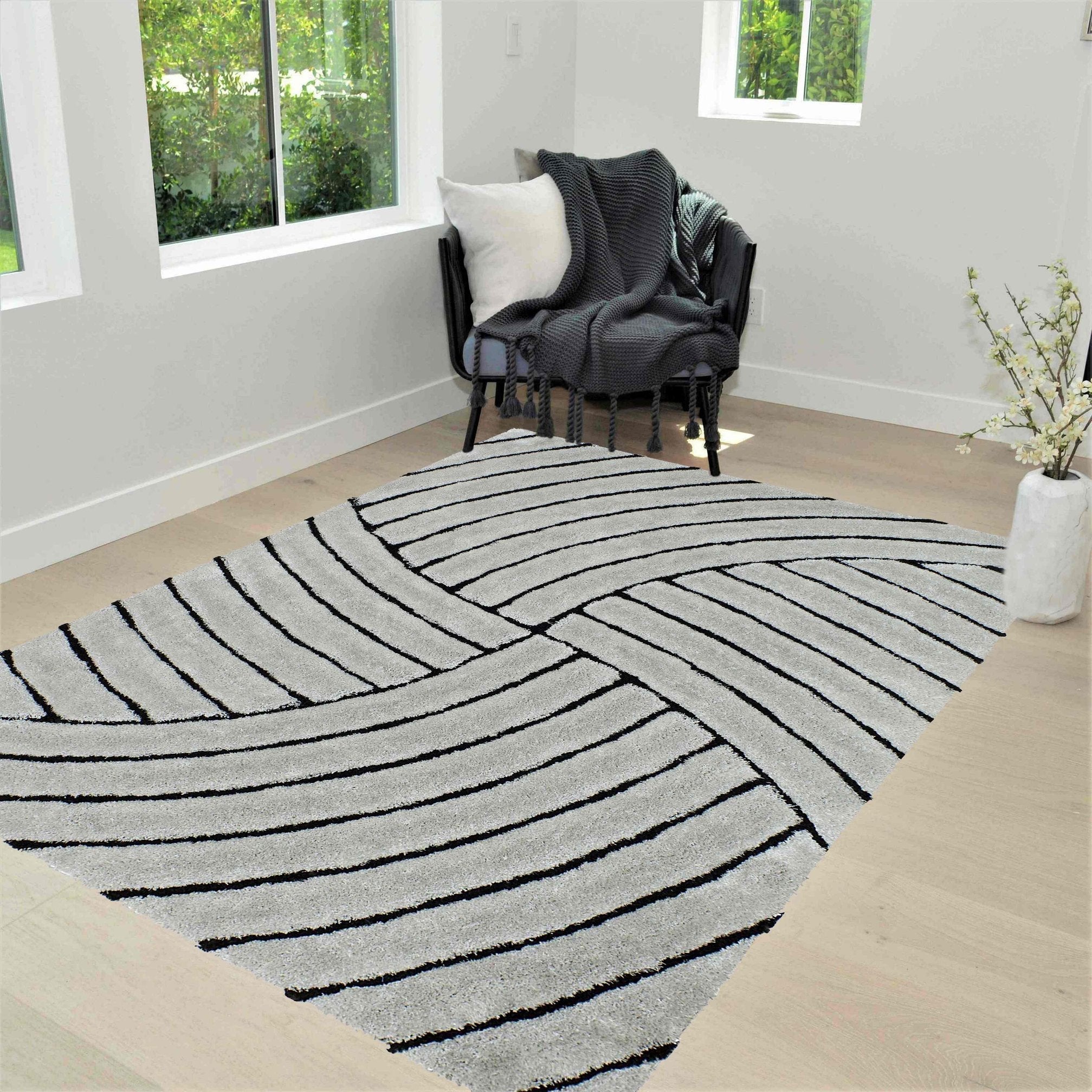 3-D Hand Carved Shaggy Rug - Soft Modern Colors