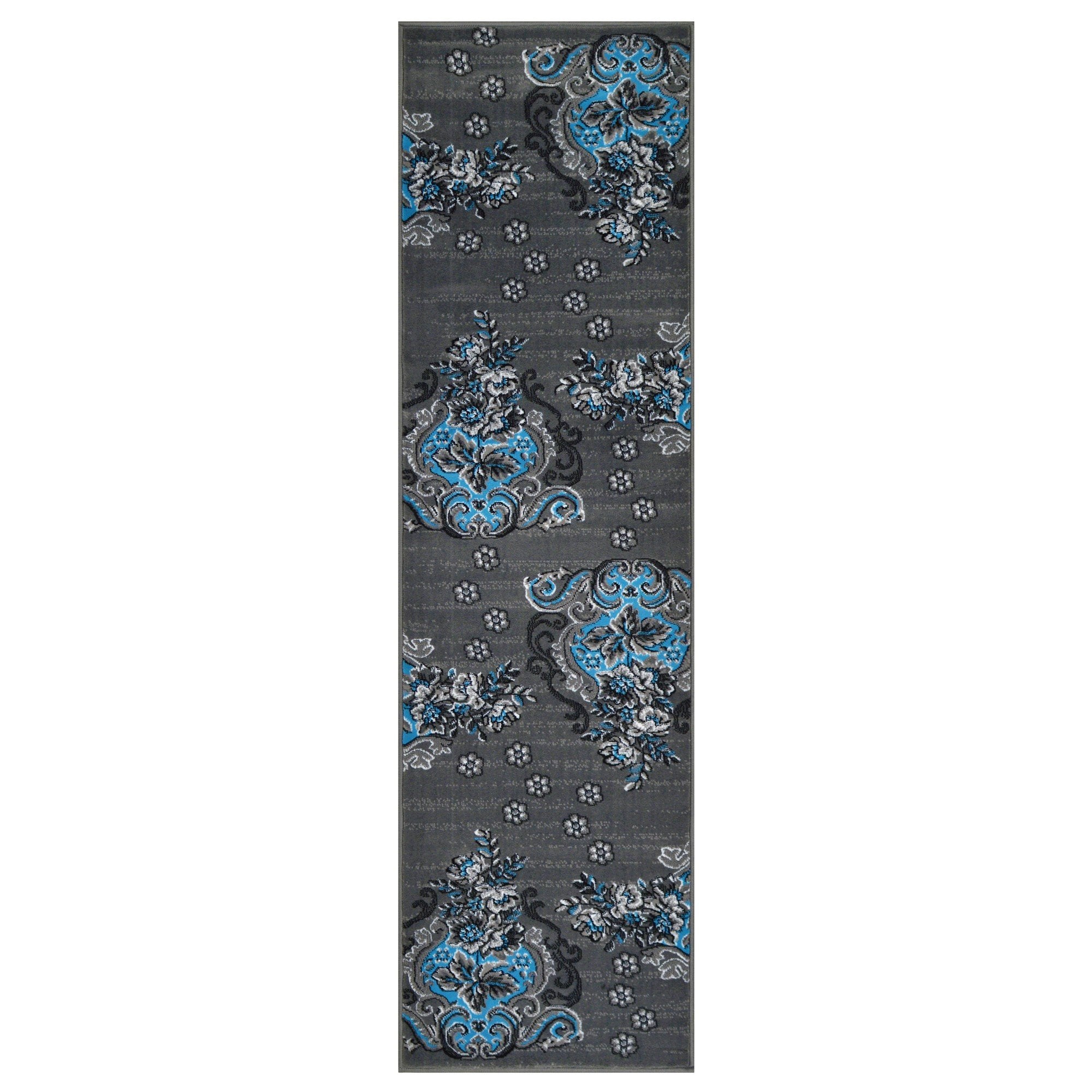 Blue/Grey/Silver/Black/Abstract Area Floral Pattern