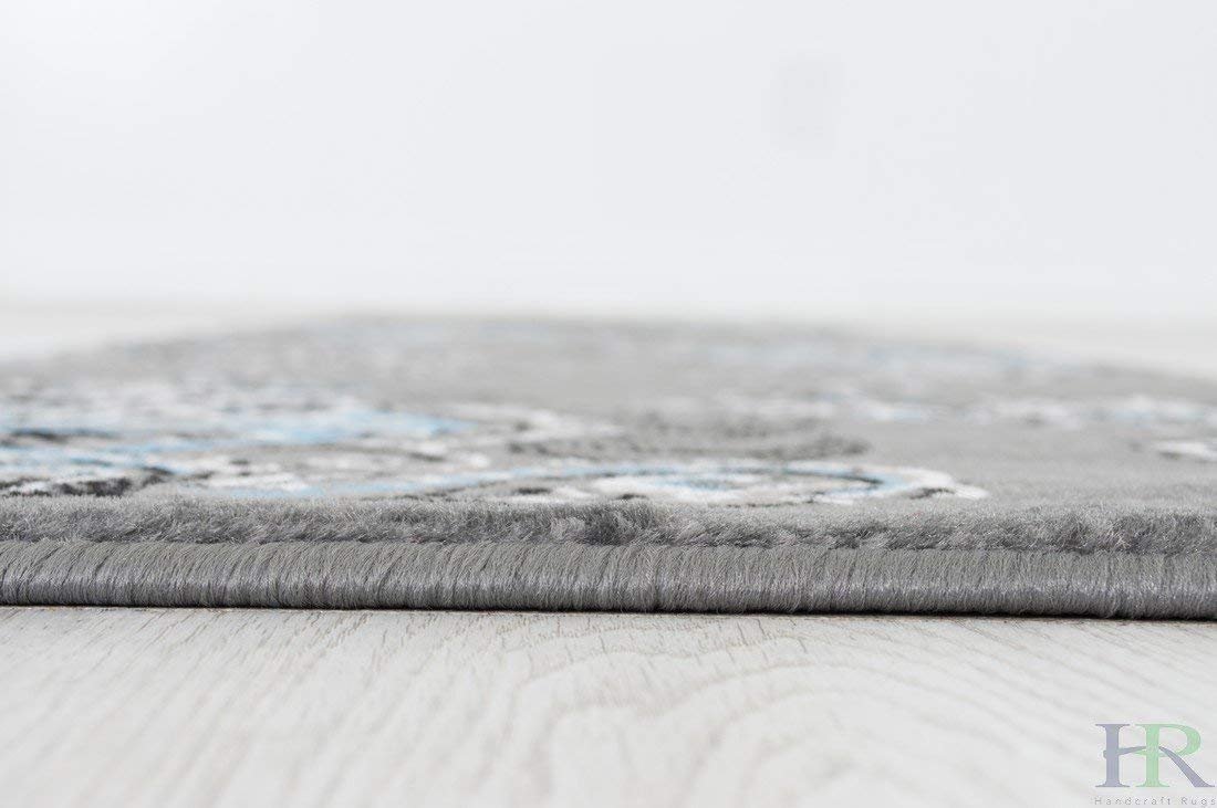 Blue/Grey/Silver/Black/Abstract Area Floral Pattern