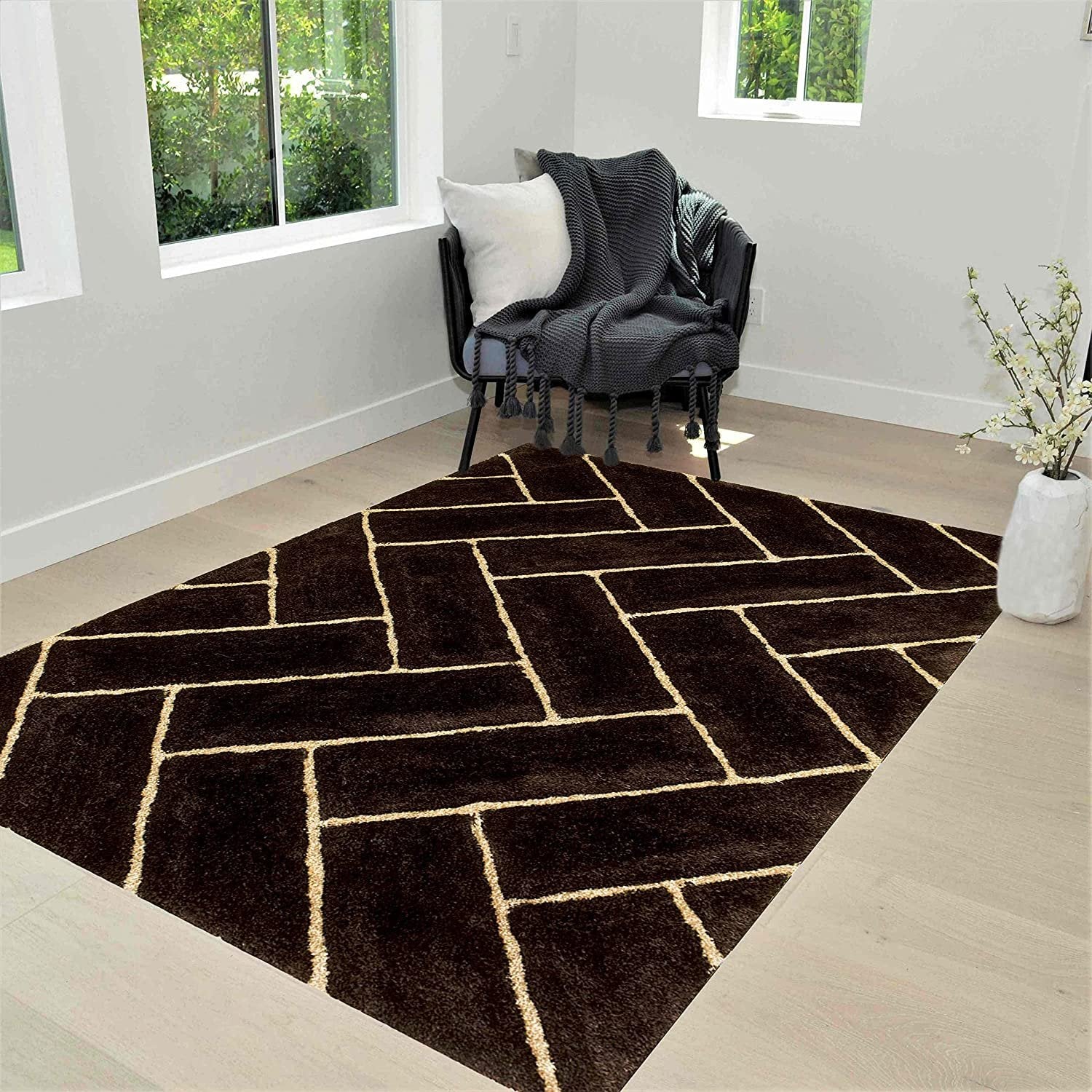 3-D Hand Carved Shaggy Rug - Soft Modern Colors