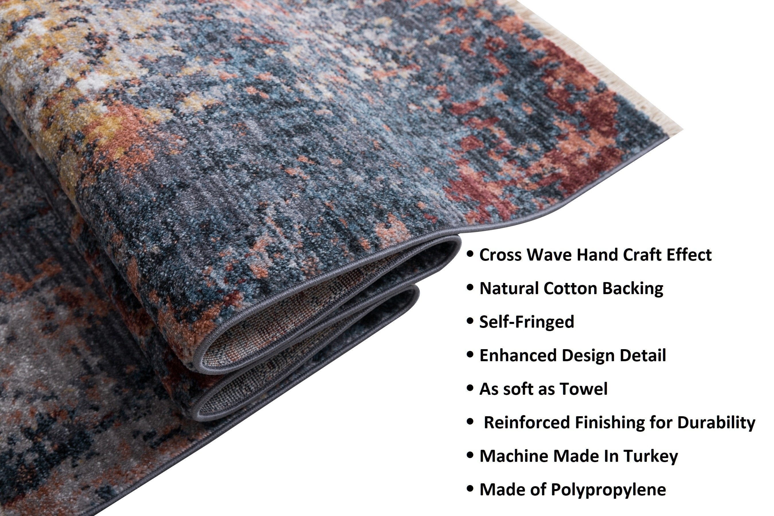 Abstract Distressed Area Rug Leno Weave Abrash Foldable #56