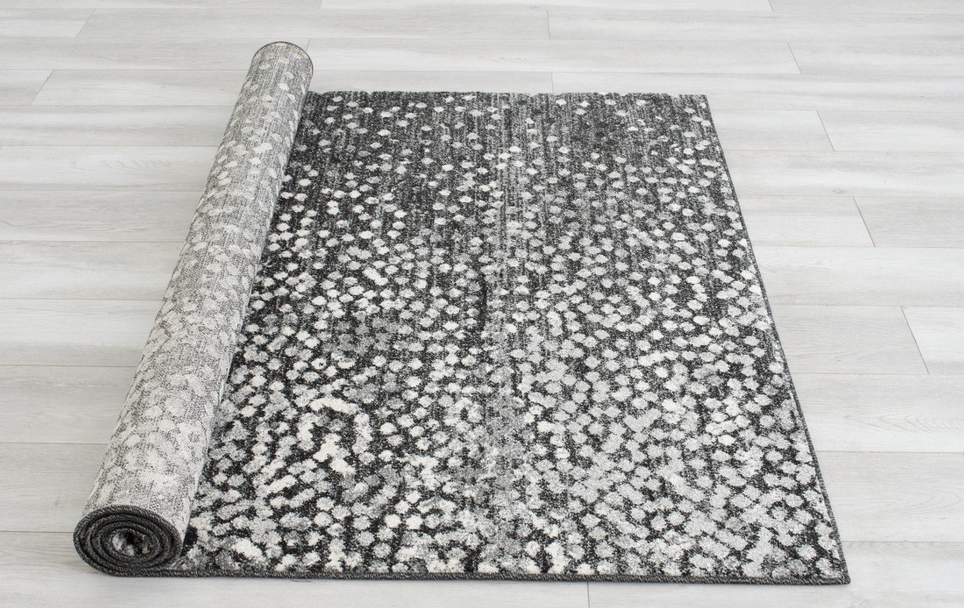 Silver/Ash Gray Polka Dot Pattern Fashion Rug (7x10 feet)