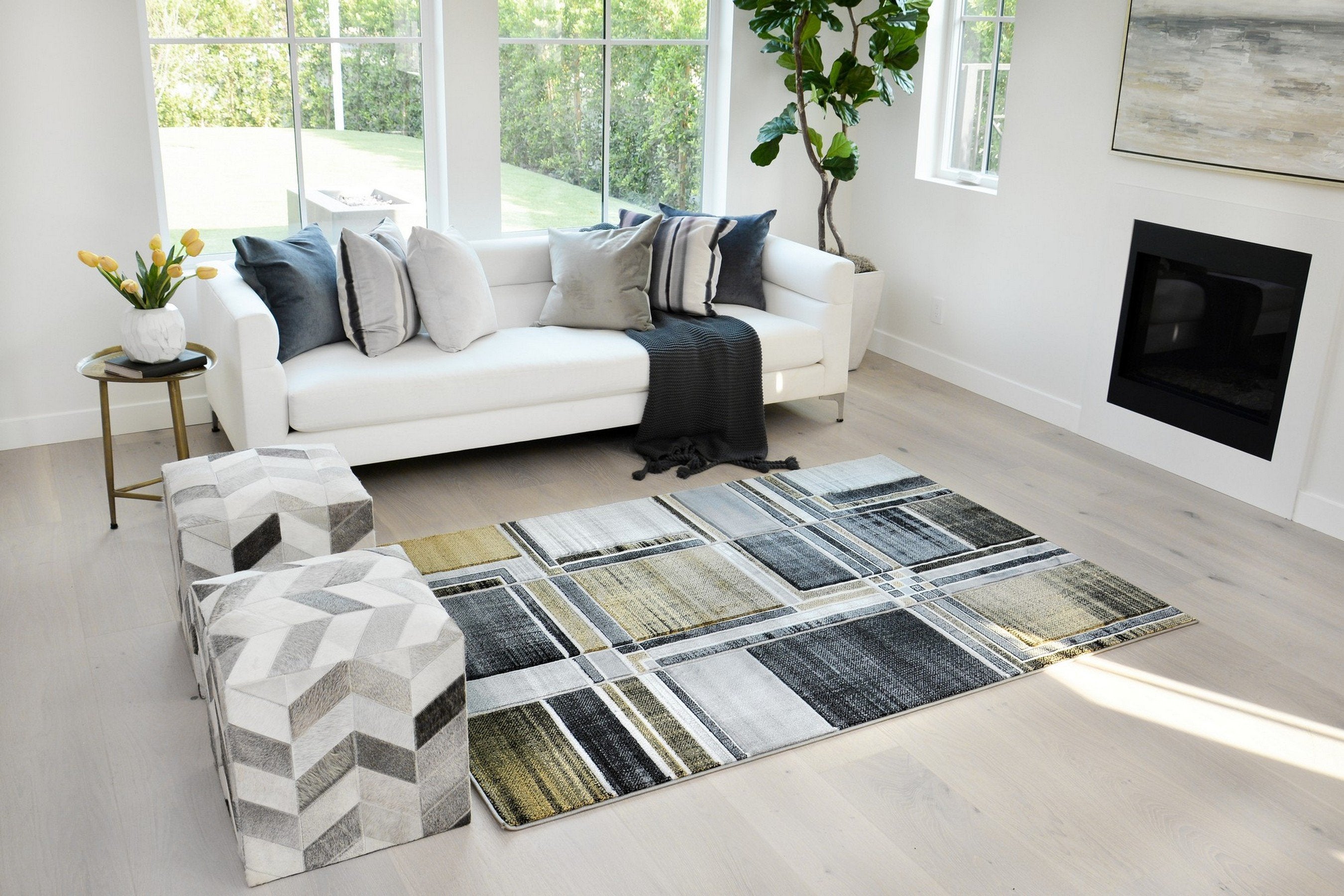 Cubism/Squares Modern Hand Carved Area Rug 15