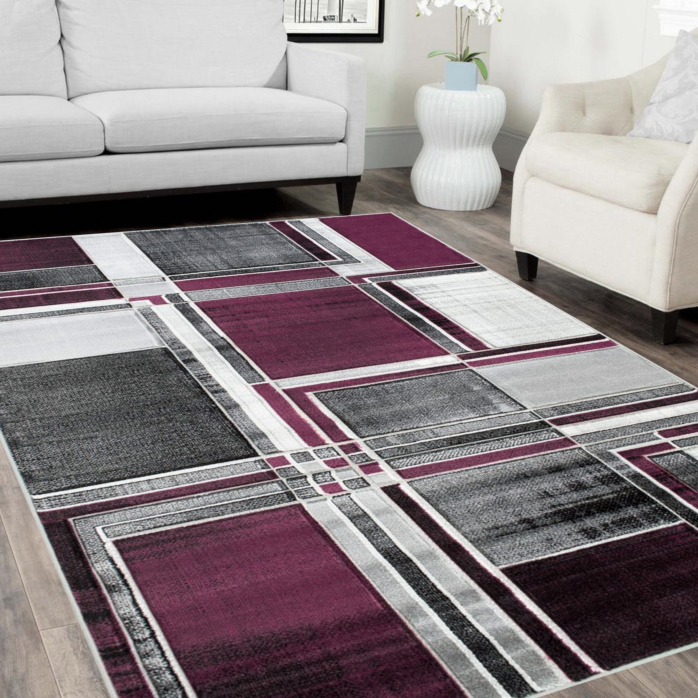 Cubism/Squares Modern Hand Carved Area Rug 15