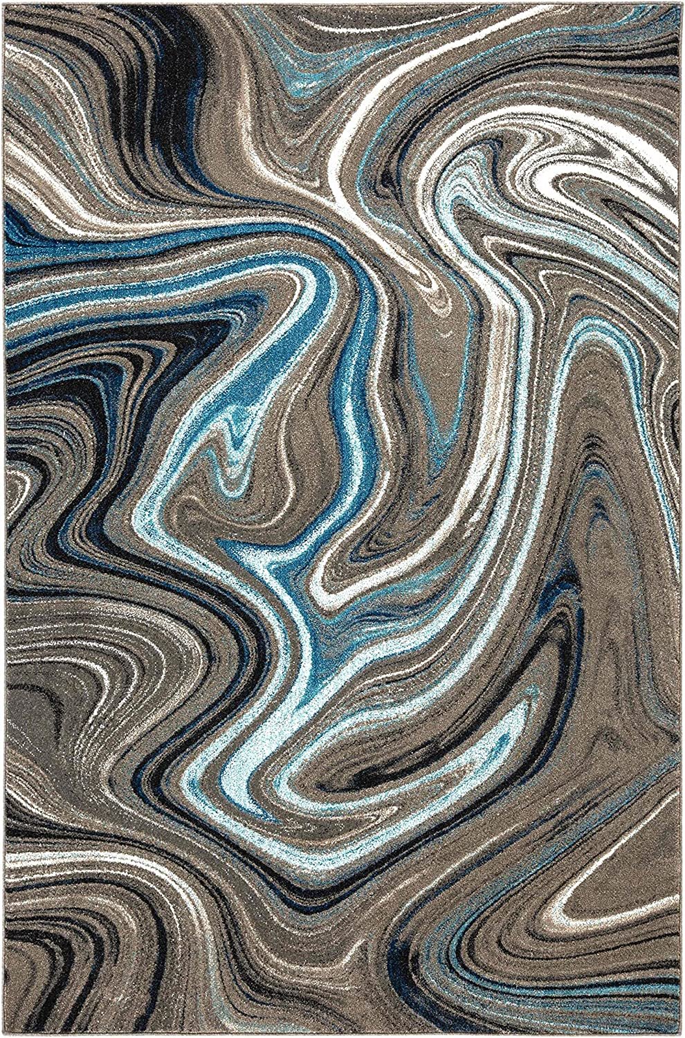 Marble Rugs Grey Blue Multi Color Abstract Livingroom #77