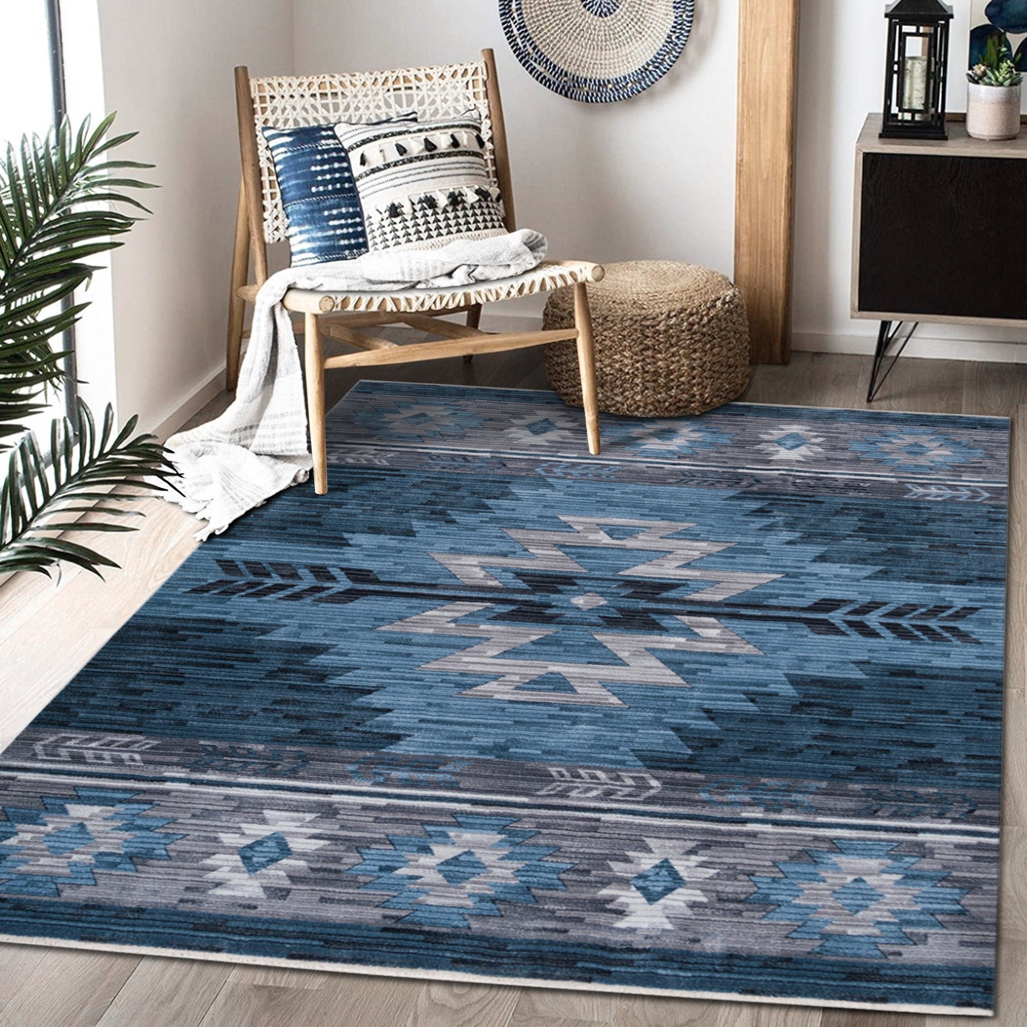 Navajo Tribal Rug – Easy Clean, Foldable, Rust/Grey/Black/Blue/Glacier/Orange/Denim