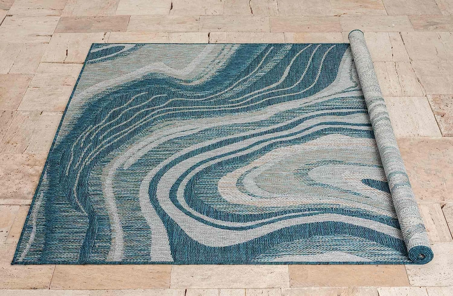 Ocean Pattern Outdoor Rug – Waterproof, Fade-Resistant – 5x7 & 8x10 Sizes