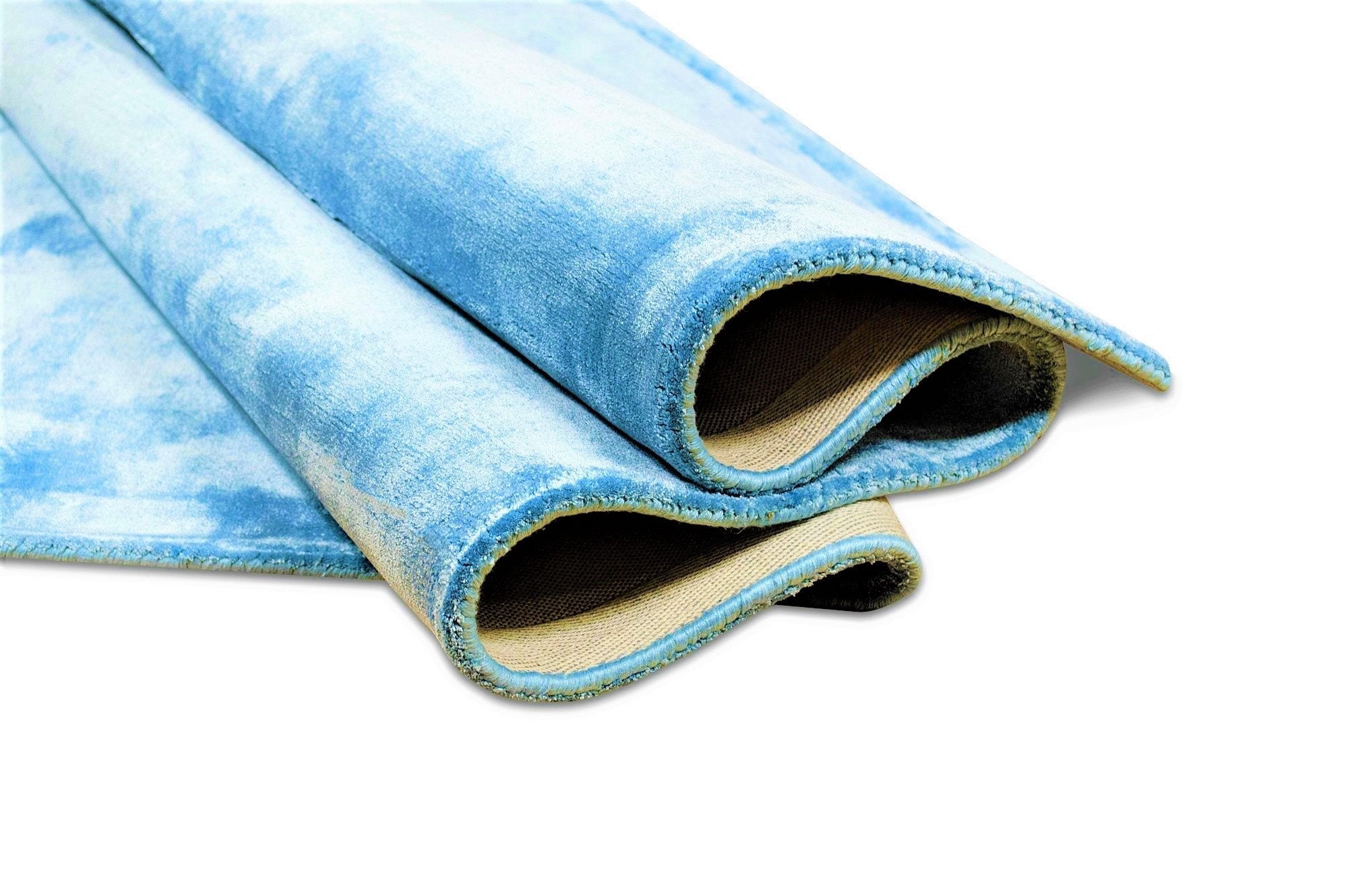 Sky Blu Color Rugs Viscose Ultra-Soft Hand Knotted in India Rugs for Dining Room