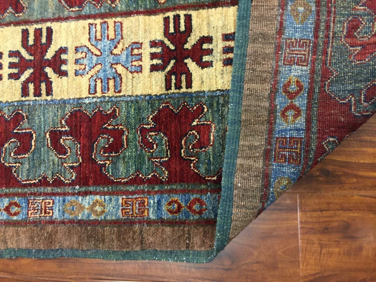 Authentic Handmade fine Pakistan Rug-Wool Ziegler/Geometric Faded/Vintage-Hunter Green/Brown/Multi-(9.10 by 11.7 Feet)