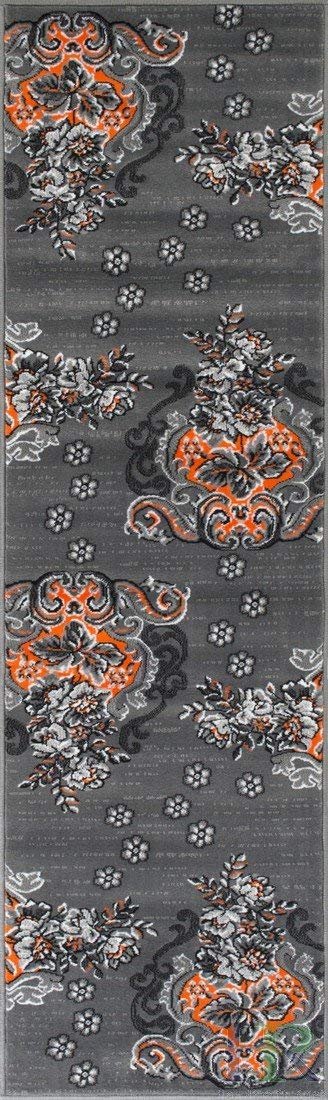 Orange/Grey/Silver/Black/Abstract Area Rug Floral Pattern