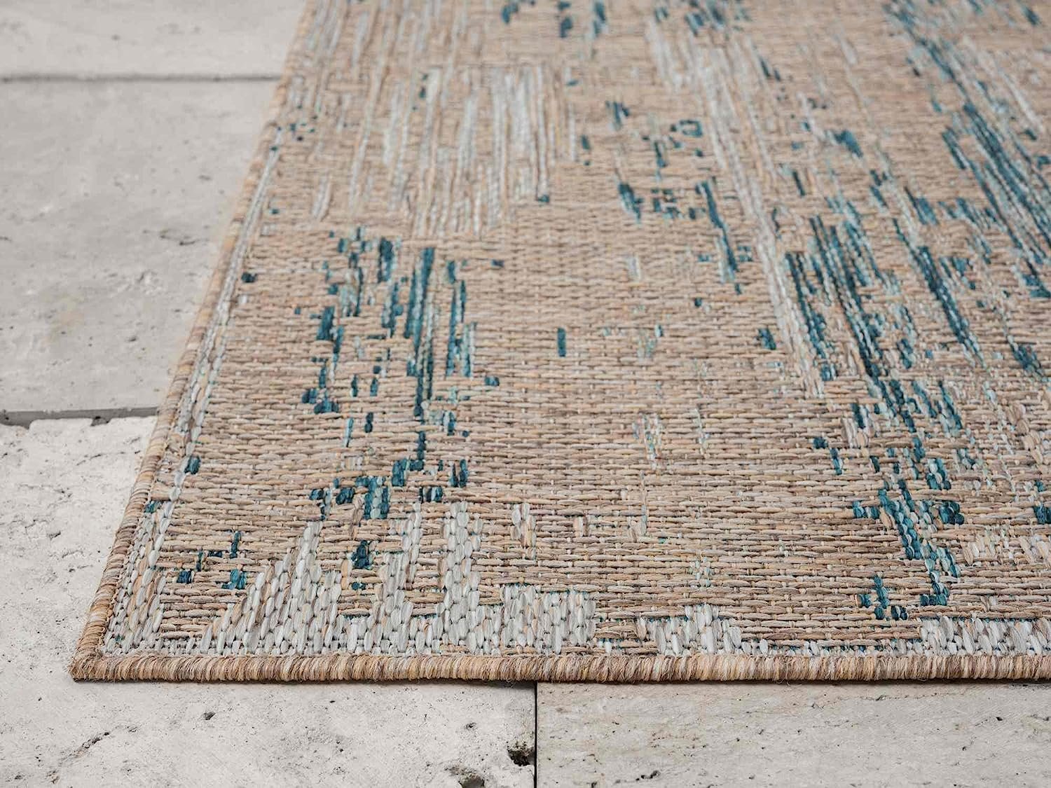 Abstract waterproof outdoor rug with neutral color tones