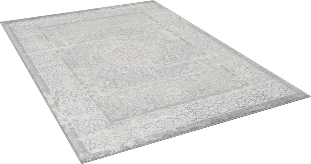 Silver/Ash Gray/Ivory/Light Blue-Faded, Oriental Distressed – Modern Vintage Design– Abstract, Persian Rug