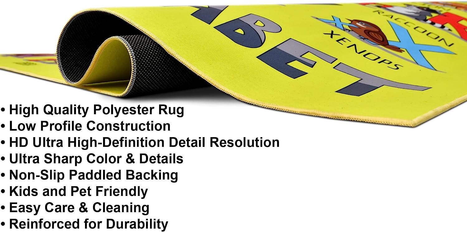 HR Non-Slip ABC Zoo Yellow and Multi-Colored Area Rug#1118