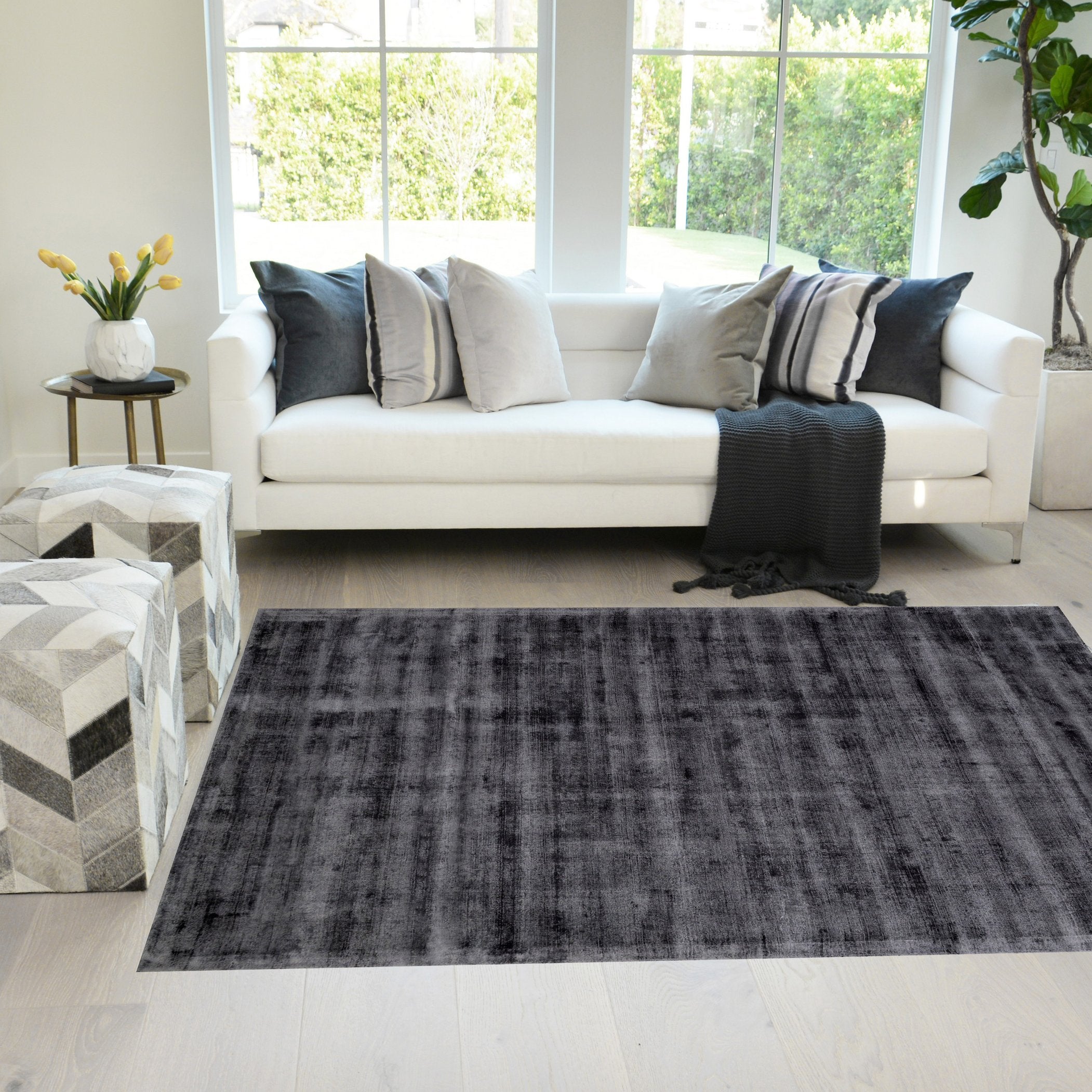 Eggplant Color Rugs Viscose Ultra-Soft Hand Knotted in India Rugs for Dining Room