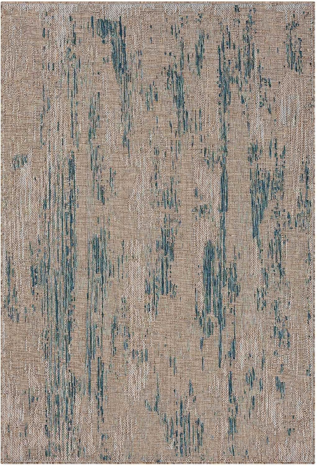 Abstract waterproof outdoor rug with neutral color tones
