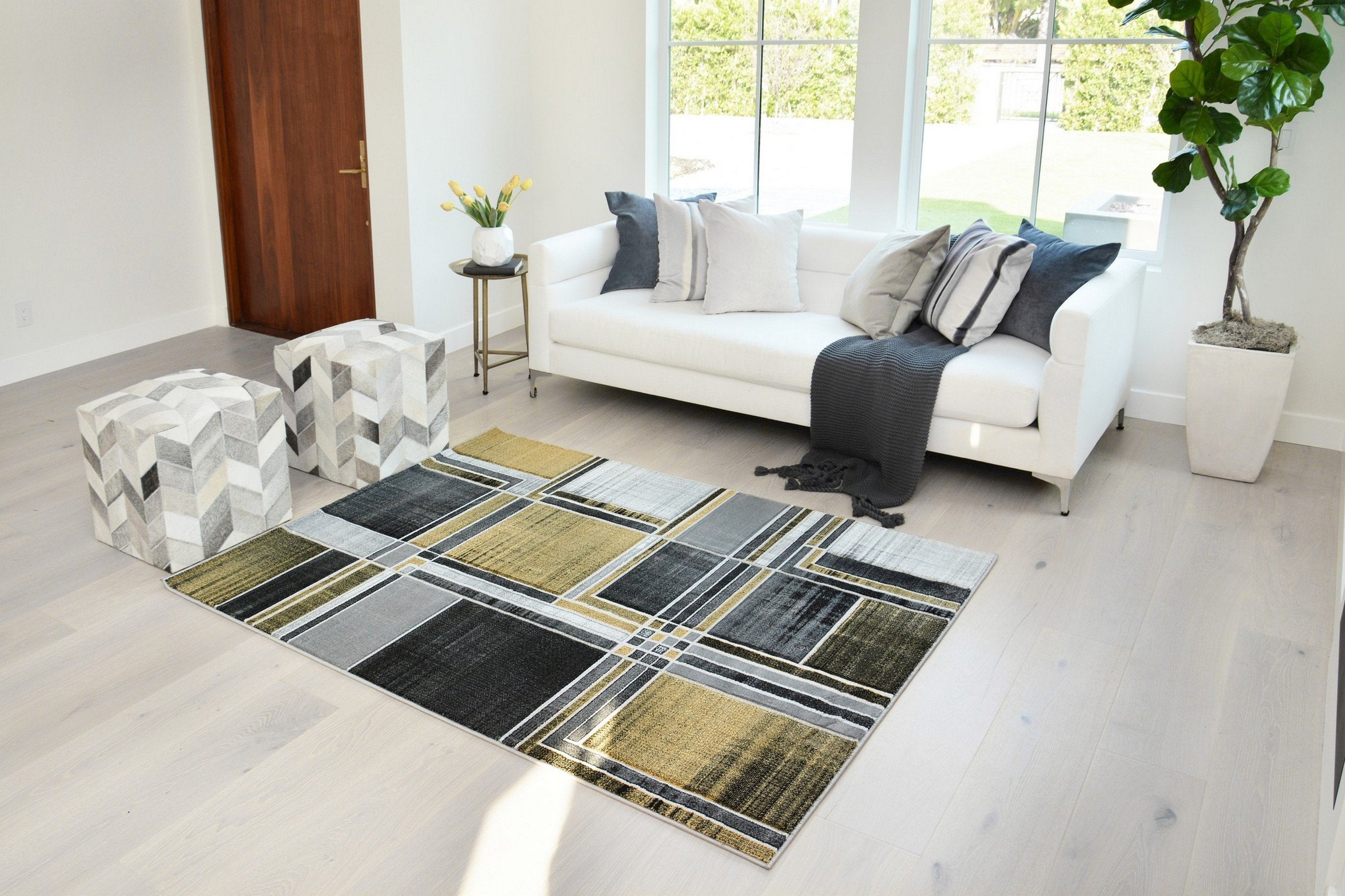 Cubism/Squares Modern Hand Carved Area Rug 15