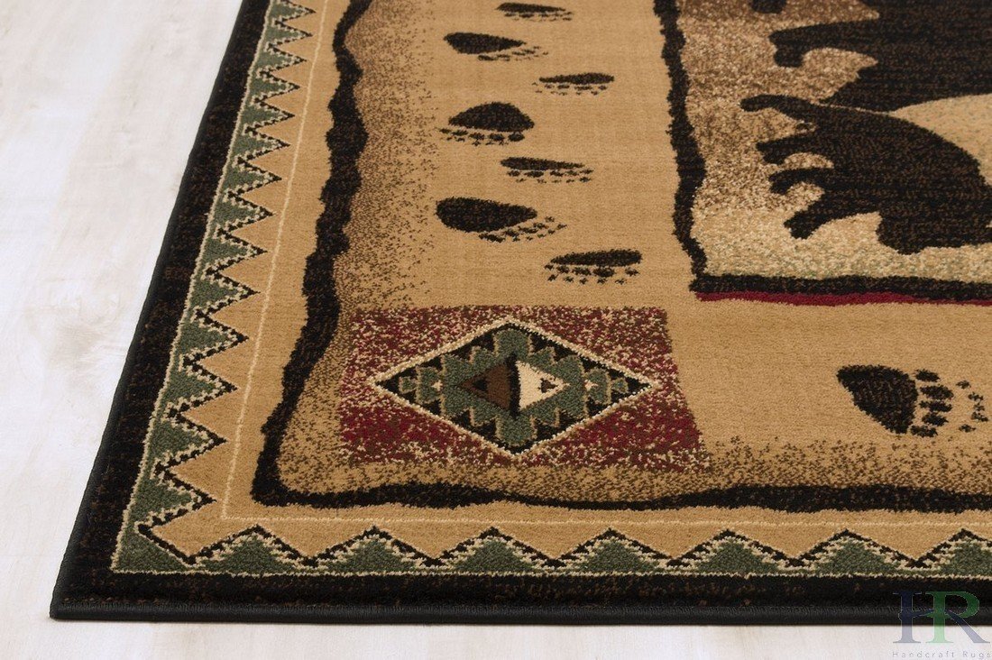 HR Mother Bear/Cub/Footprint Lodge Cabin Area rug