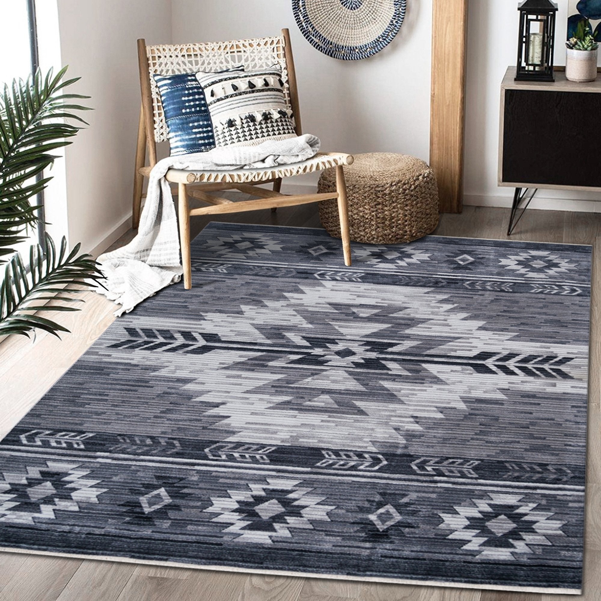 Navajo Tribal Rug – Easy Clean, Foldable, Rust/Grey/Black/Blue/Glacier/Orange/Denim