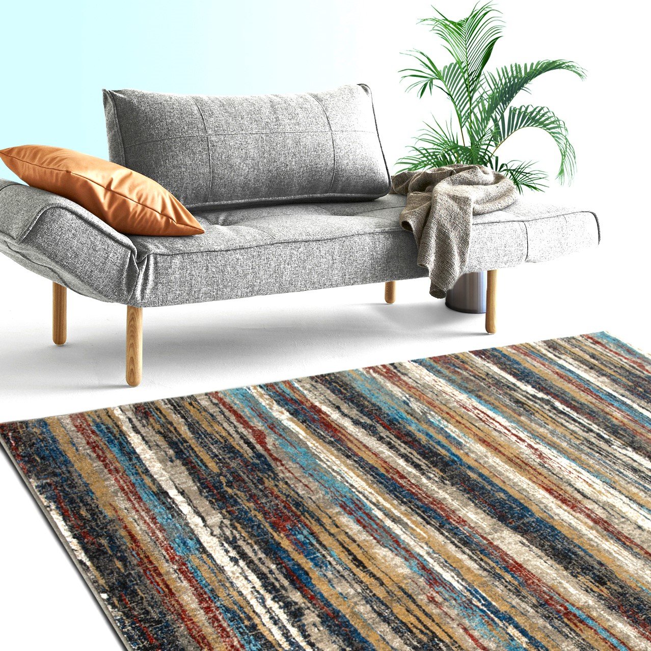 Stripped Design Rugs Blue Burgundy Multi Color Abstract #96