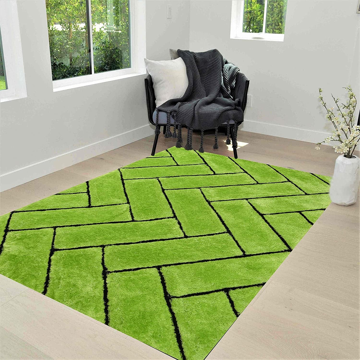 3-D Hand Carved Shaggy Rug - Soft Modern Colors