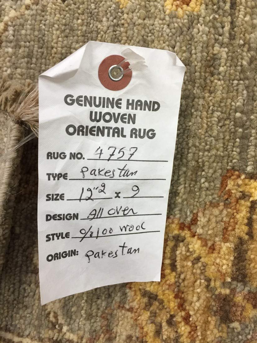 Authentic Handmade fine Pakistan Rug-Wool Ziegler Pattern Stone Washed-Sky Gray/Ivory-(9 by 12.2 Feet)