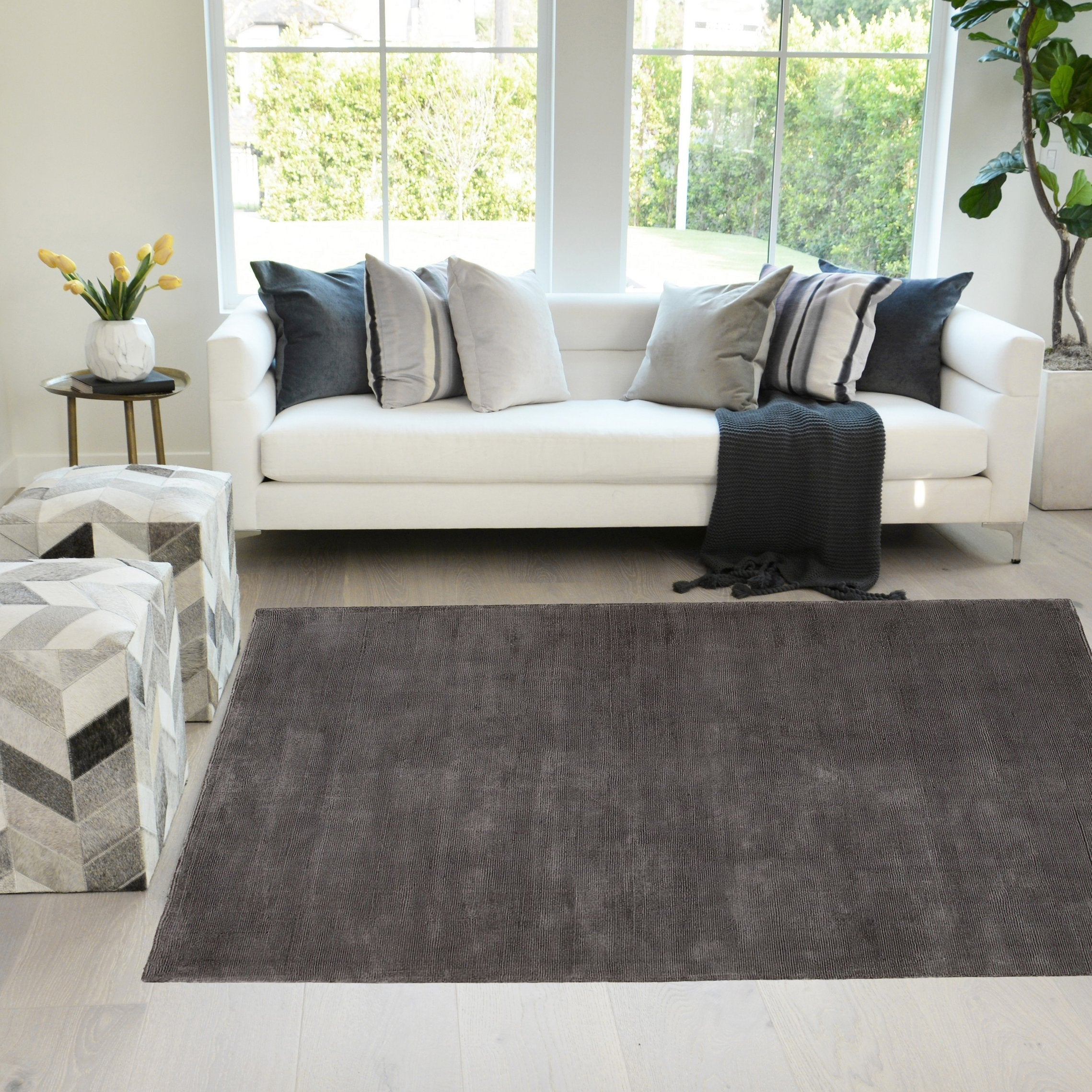 Espresso Color Rugs Viscose Ultra-Soft Hand Knotted in India Rugs for Dining Room