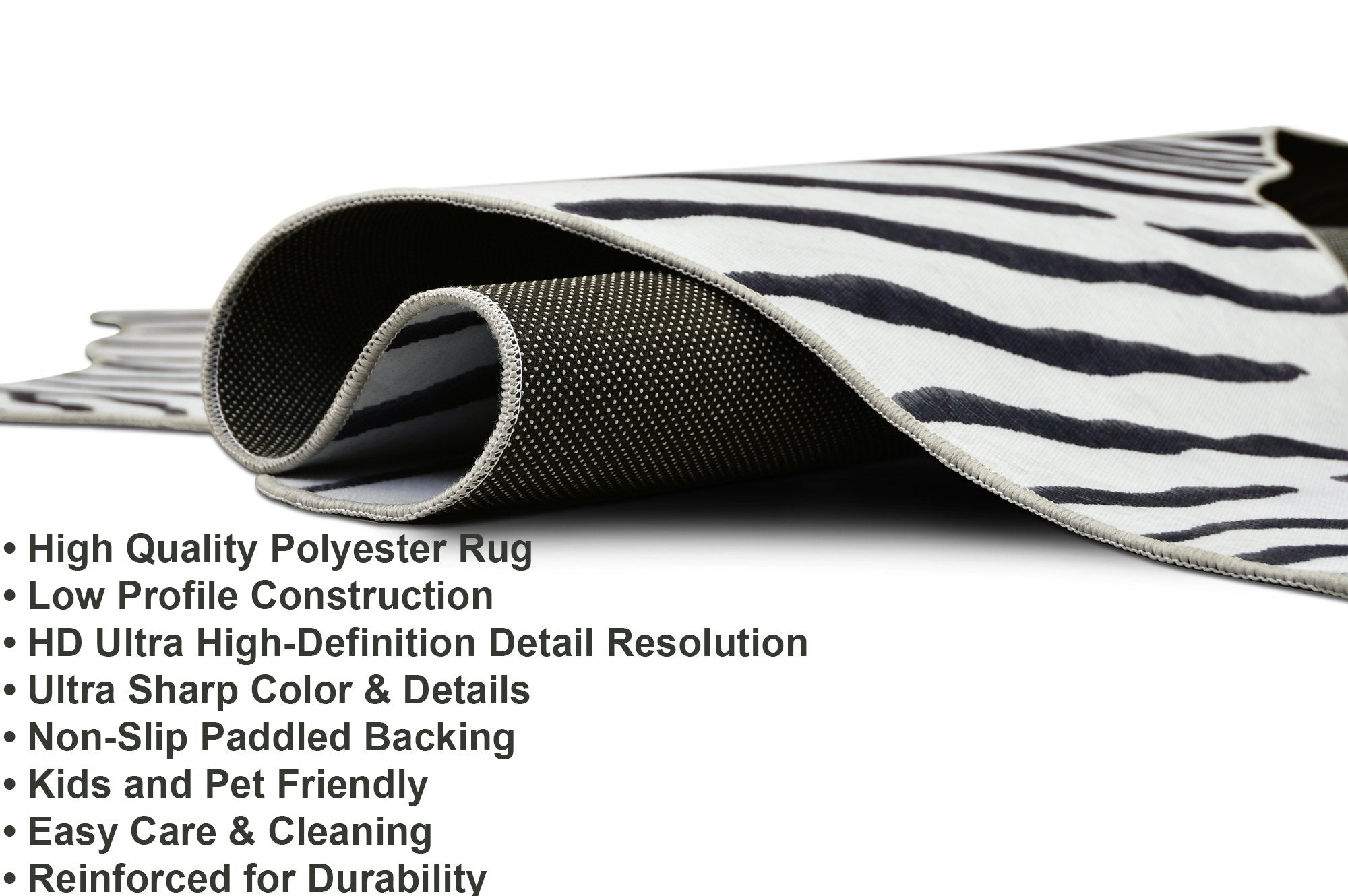 HR Premium Non-Slip Faux Cowhide Black and White Zebra Print Area Rug # 1122