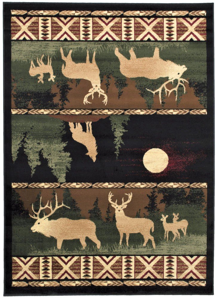 HR Wolf/Moon/Deer cabin and lodge area rug