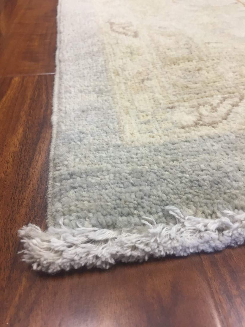 Authentic Handmade fine Pakistan Rug-Real Wool Ziegler Pattern Stone Washed-Sky Blue/Ivory-(9.11 by 13.4 Feet)