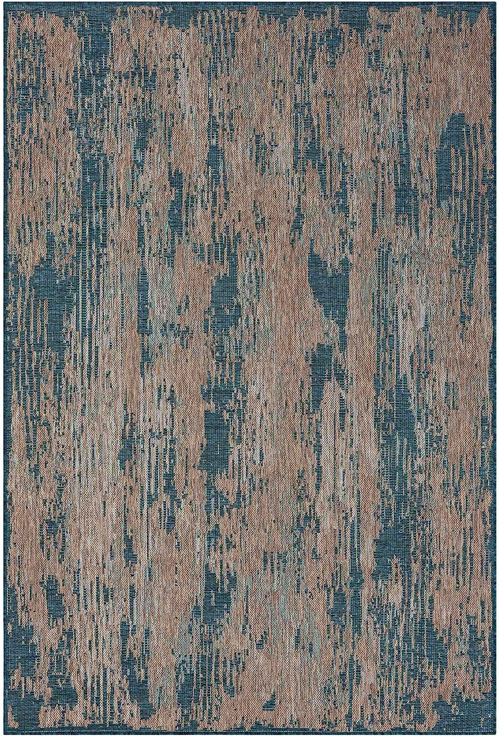 Abstract waterproof outdoor rug with neutral color tones