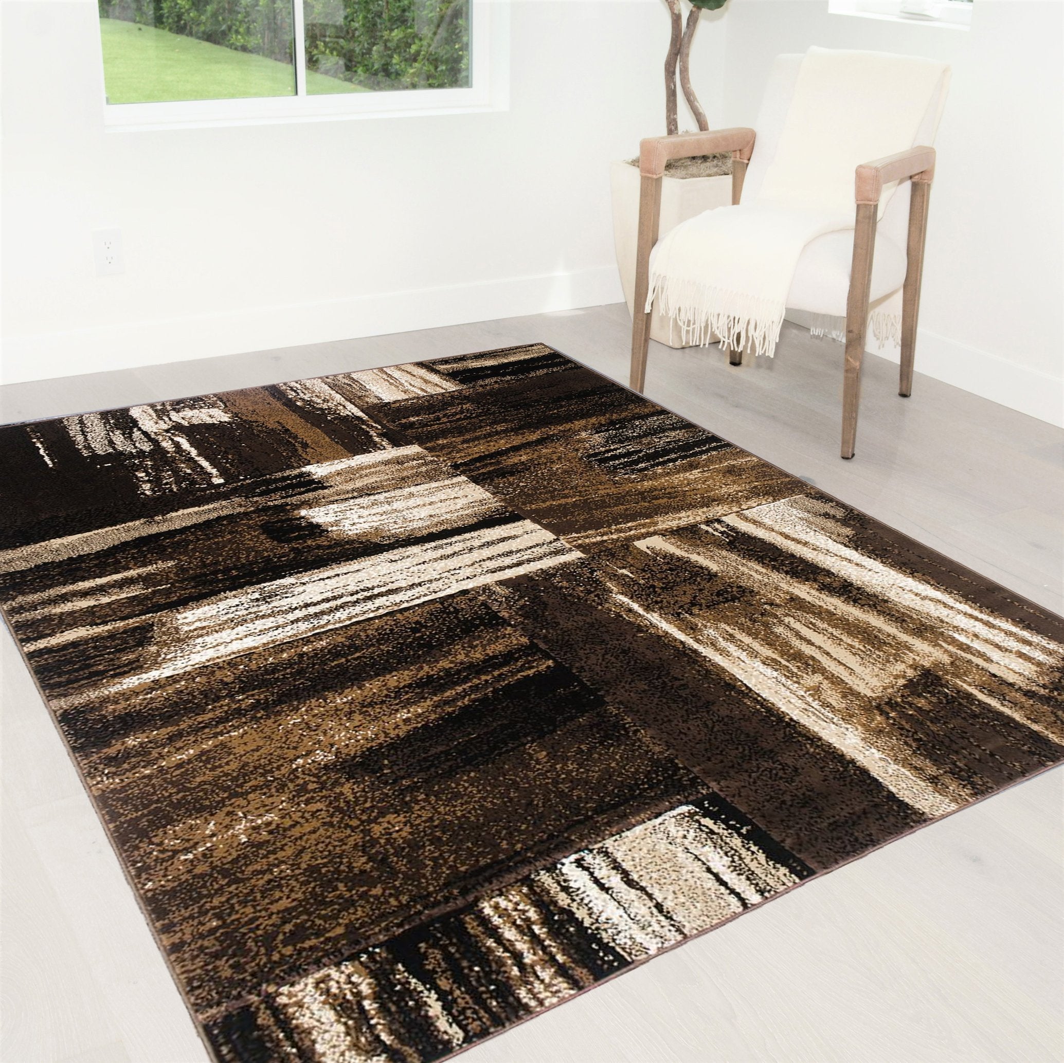stain-resistant abstract brush pattern rug in Gray, Red, Beige, Blue, Lava, Orange, Electric Green, Yellow, Chocolate