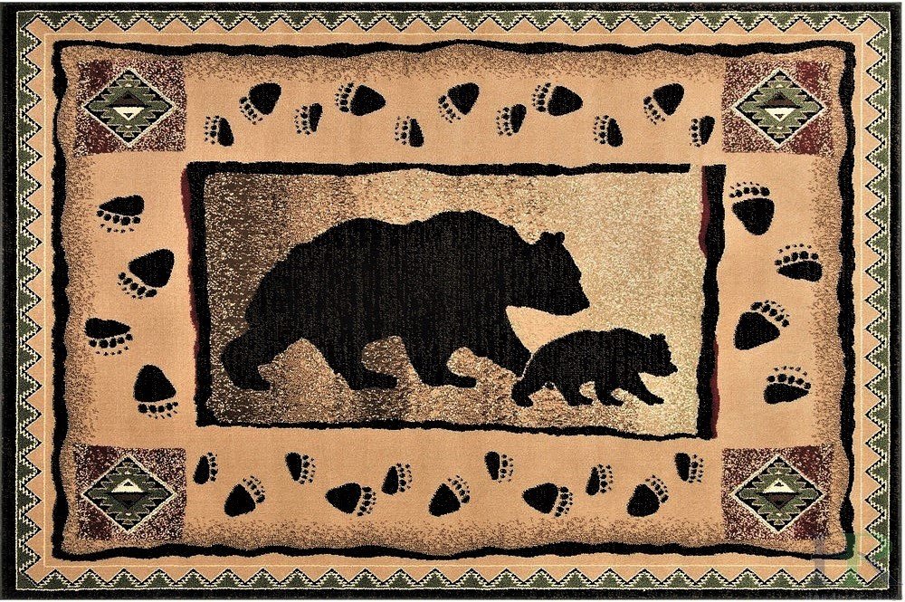 HR Mother Bear/Cub/Footprint Lodge Cabin Area rug