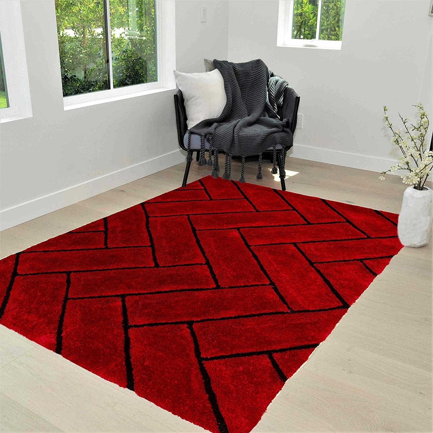 3-D Hand Carved Shaggy Rug - Soft Modern Colors