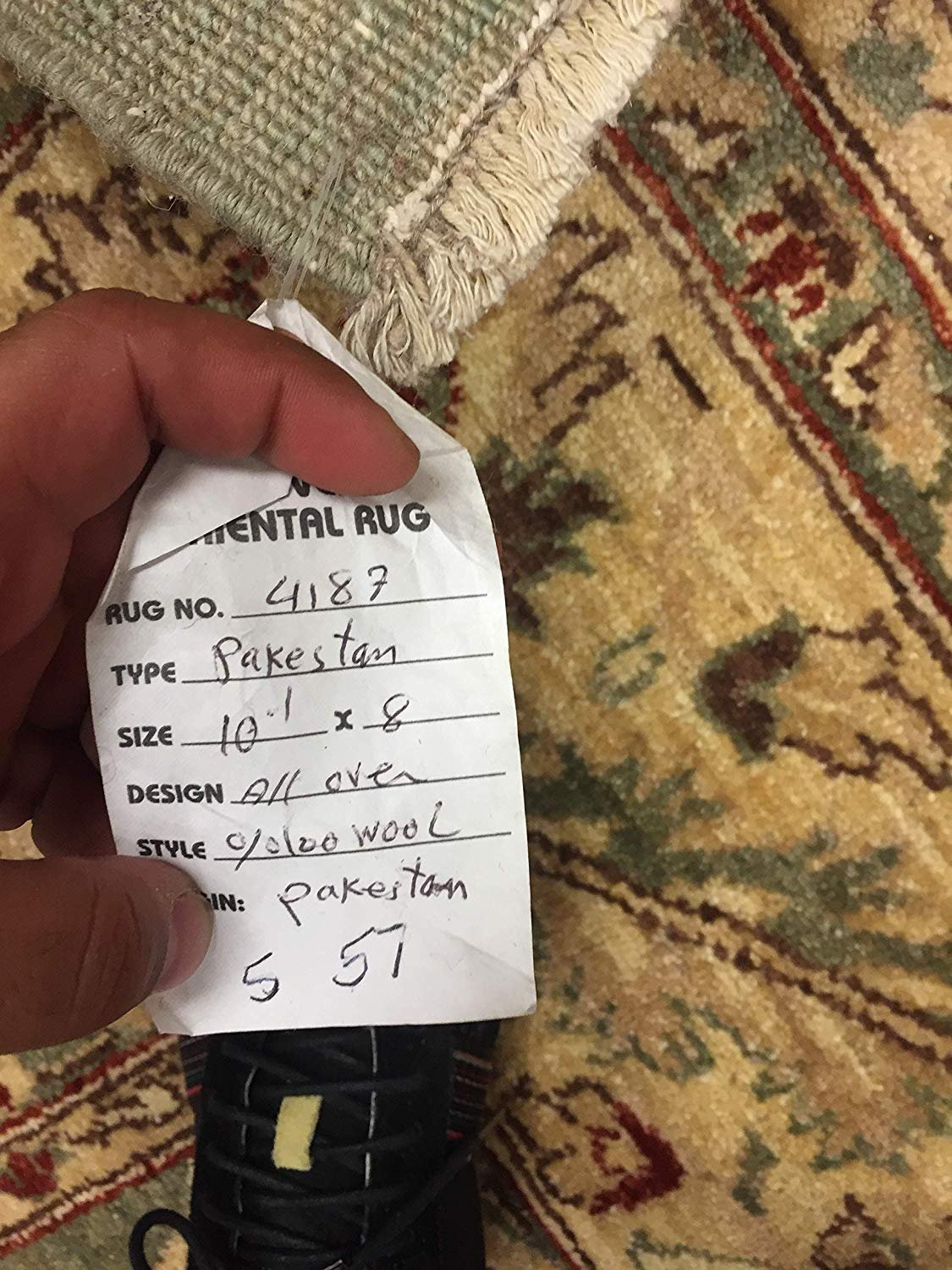 Authentic Handmade fine Pakistan Rug-Real Wool Allover Pattern-Green/Gold-(8 by 10.1 Feet)